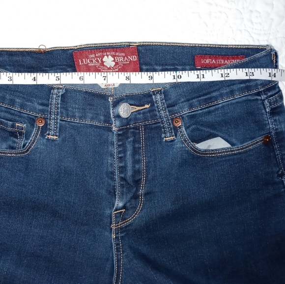 LUCKY BRAND DENIM JEANS SOFIA STRAIGHT NAVY BLUE MODIFIED HEM LOW RISE SIZE 6/28 - Picture 8 of 13